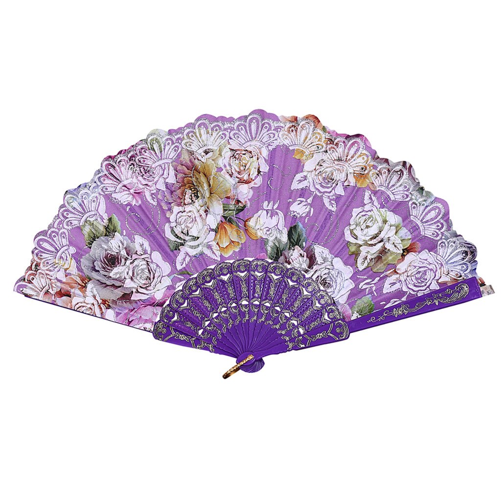 Vouwen Vintage Stijl Print Fan Chinese Japanse Patroon Home Decoratie Ornamenten Dance Hand Fan Art Craft # W3: Purple