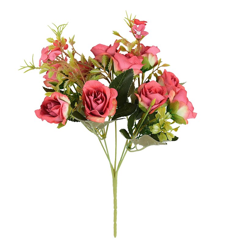 Ramo de flores artificiales Multicolor de 10 cabezas, rosas de seda falsas para decoración de hogar, jardín, , boda Vintage, 1 unidad: B06
