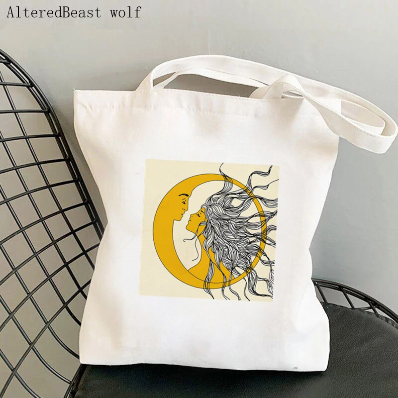 Frauen Käufer tasche mond sonne Tarot Gedruckt Kawaii Tasche Harajuku Einkaufen Leinwand Käufer Tasche mädchen handtasche Tote Schulter Dame Tasche: b2653