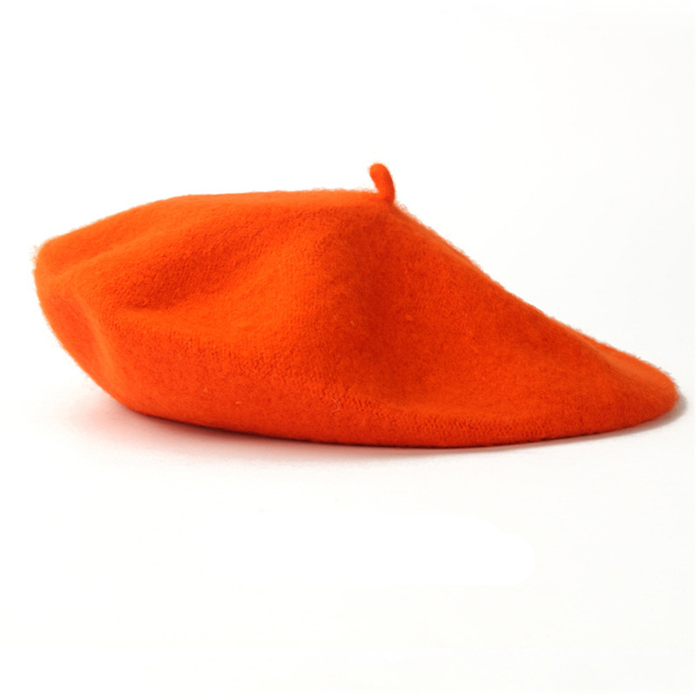Vintage Winter Warm Wol Vlakte Baret Voor Vrouwen Meisjes Kunstenaar Casual Solid Black Red Beanie Caps Boinas para Mujer: orange