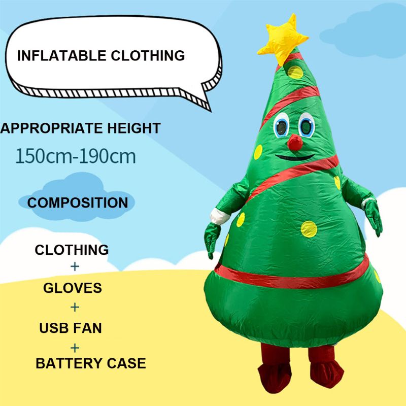 D55E Kerstboom Springkussens Volwassen Kerstman Dress Up Props Grappige Opblaasbare Kerstboom Kleding