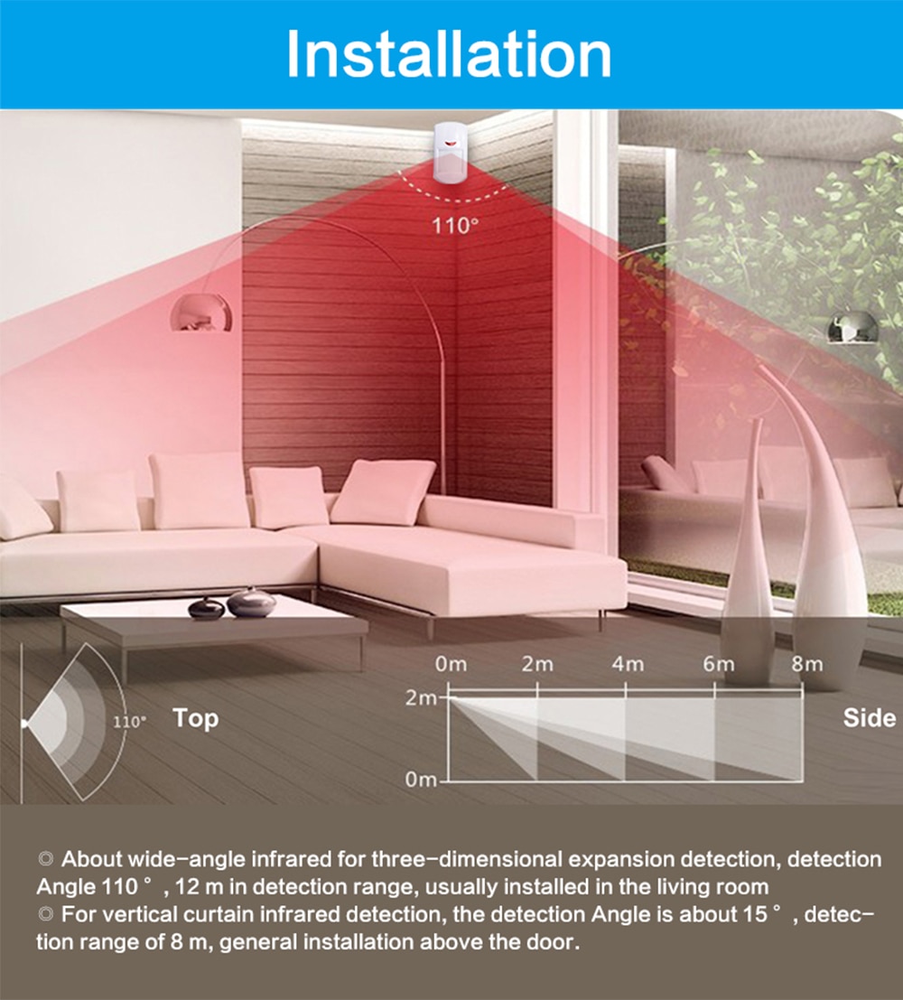 Mulo PA96 Pet Immune Pir Bewegingsmelder Infared Sensor Compatibel 433Mhz EV1527 Alarmsysteem