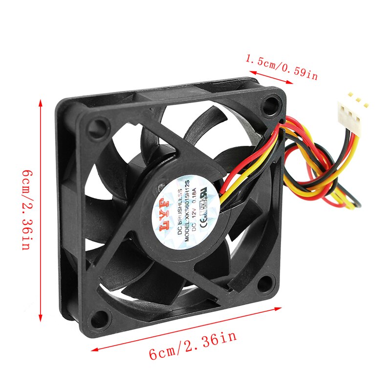 DC 12V 3-Pin 60x60x15mm PC Computer CPU System Sleeve-Bearing Cooling Fan 6015 40JB