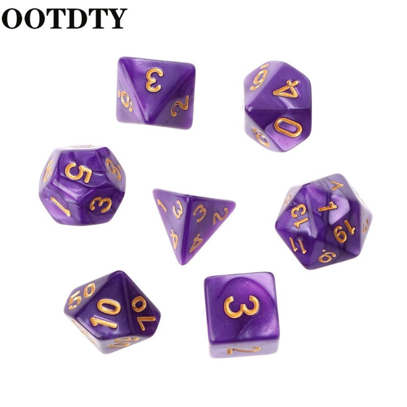 OOTDTY 7 pièces dés polyèdres numéros d'or pour Dragon Pathfinder D20 D12 2xD10 D8 D6 D4 jeu polyèdre dés: VIOLET