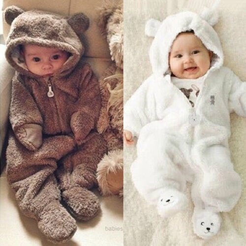 Neugeborene Baby Mädchen Jungen Vlies Plüsch Footies Overall Nette Teddybär bilden Sodt Lange Hülse Schlauch Strampler Kleidung Kleinkind Kostüm