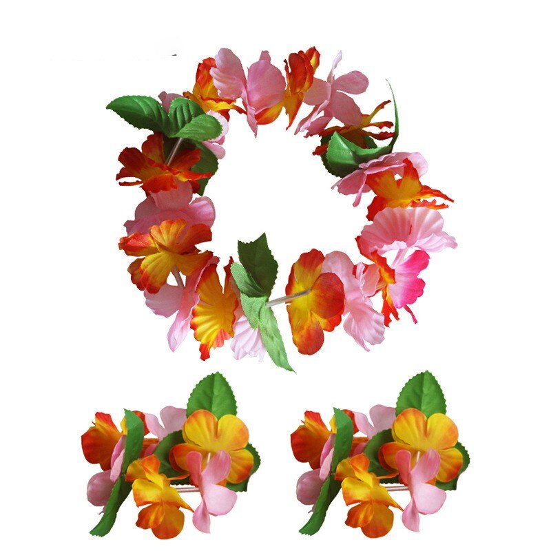 Oheart hawaii blomster krans pandebånd hovedbeklædning armbånd sæt til bryllupsfest dekoration diy sommer krans håndværk: 04 / Armbånd