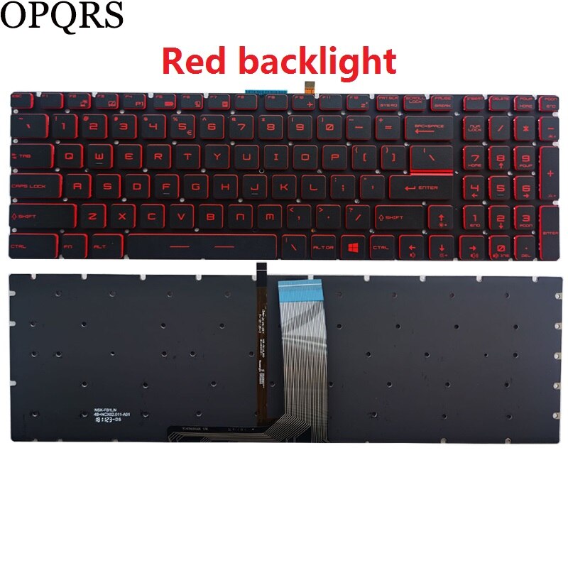 US laptop keyboard For MSI GF75 Thin 8RC 9RD 9RD 9SC 9SE S1N-3EUS215-SA V143422AK1 V143422AS1: Red backlight