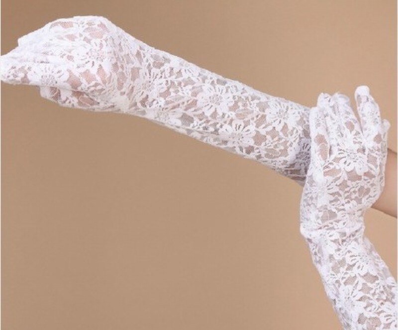 Guantes rosas de boda económicos para mujer, guantes largos de novia, guantes de encaje blanco puro, guantes para el dedo para novia, accesorios de longitud al codo