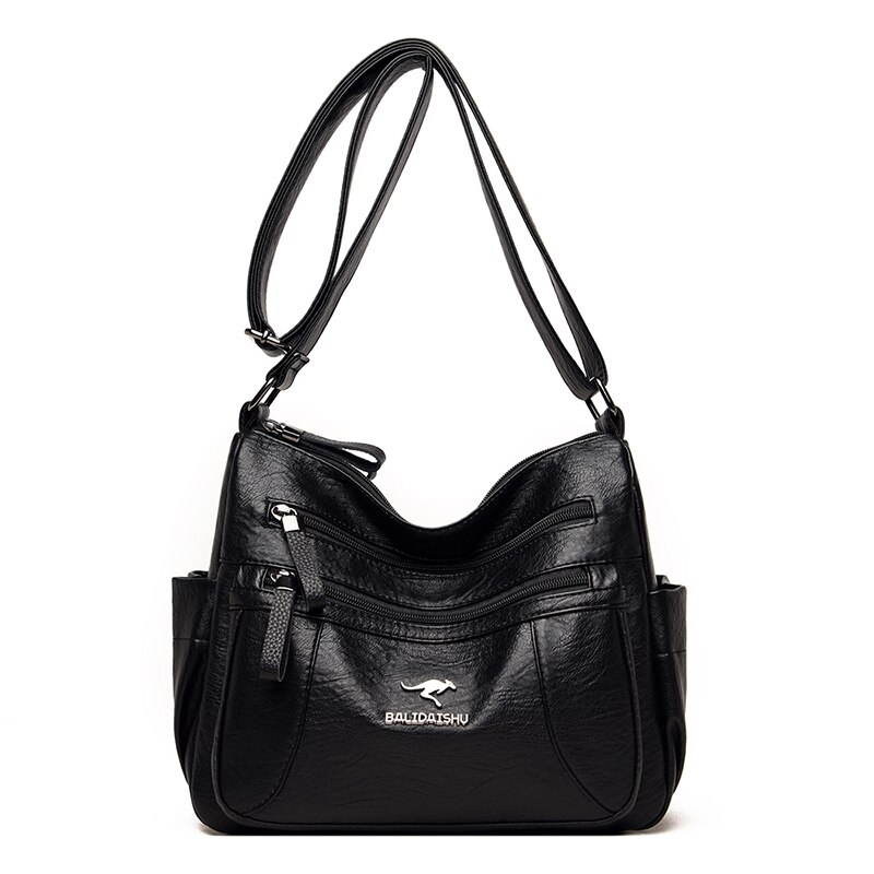 OLD TANG Winter Casual Pu Leather Solid Color Zipper Shoulder Bags for Women Autumn and Winter Brand Crossbody: Black