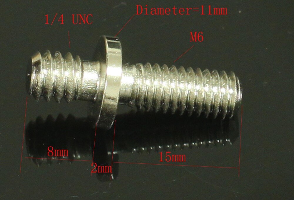 2 pièces longue 1/4 Filetée Mâle toM6 Mâle vis Filetée Adaptateur pour trépied caméra (pack de deux)