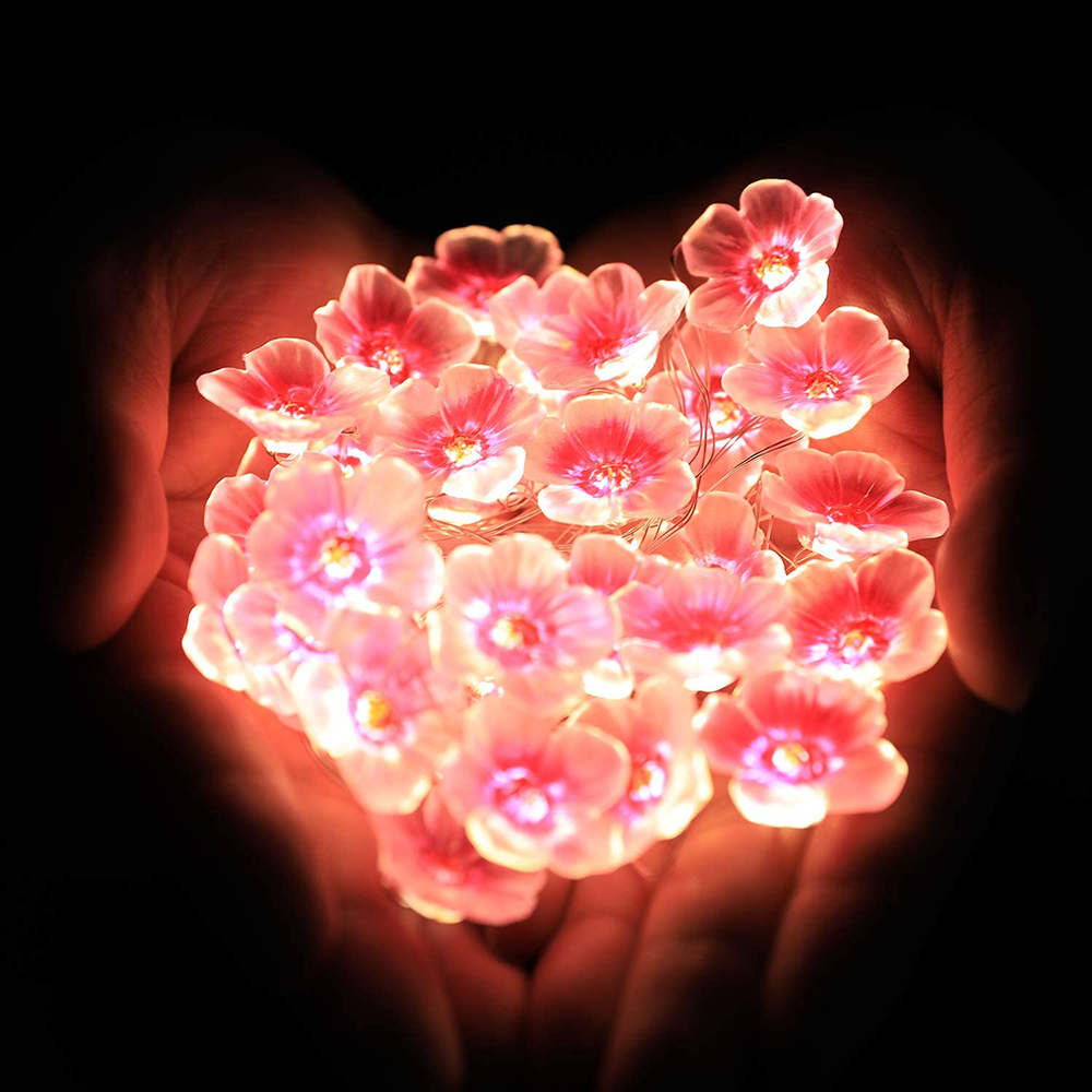 TIKLEE 30LEDS luces de cadena de hadas de flor de cerezo lámparas de cadena de flores rosas batería para decoración de guirnalda de Navidad al aire libre
