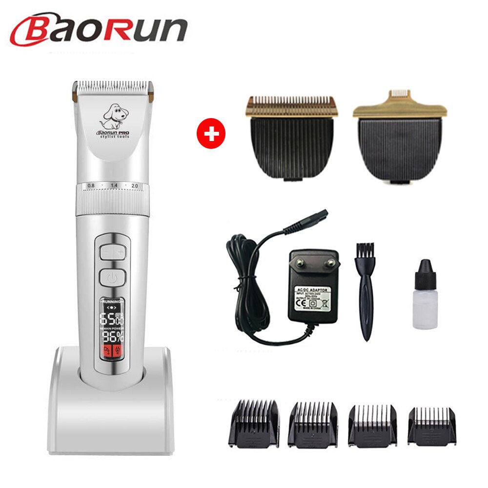 Baorun-cortapelos P9 para perros, afeitadora con pantalla LCD, para aseo de gatos y mascotas: white kit C with Box