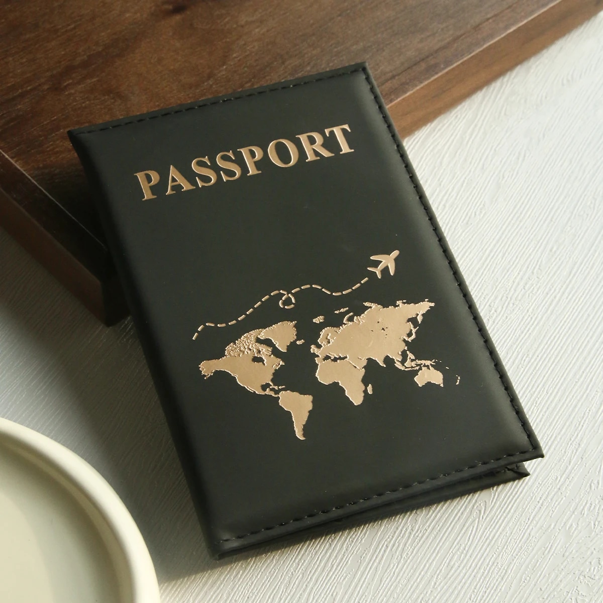 Reisepasshülle mit Weltkarte, Reisepasshülle, Organizer, schützendes Kartenetui, Ausweis, Dokument, Reisepass, Brieftasche, Kreditkartenetui: Schwarz