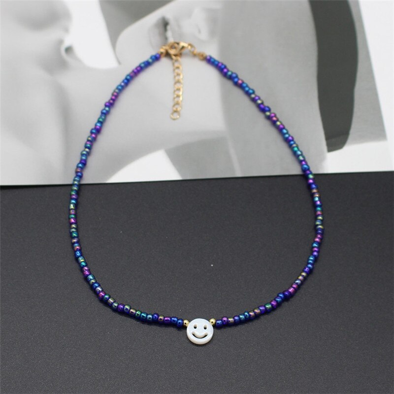 Natural Freshwater Shell Round White Smiley Rainbow Beaded Choker Necklace For Women Chain Jewelry Accessories: 8