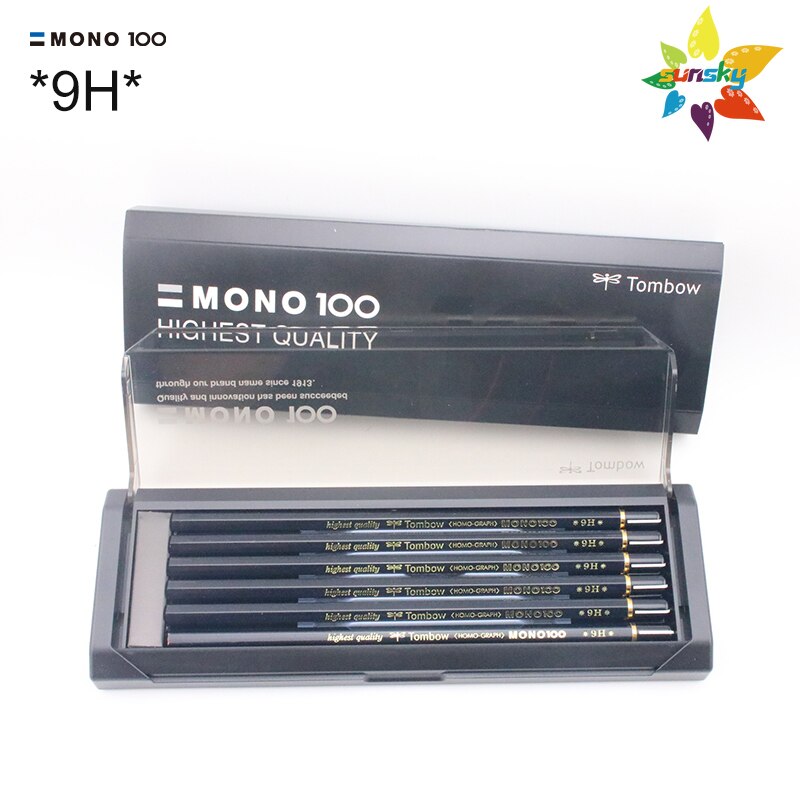 Tombow Japan Mono 100 Hexagonal Wooden Body Pencil,8H/7H/6H/HB/2B/4B,12 pieces 1 Dozen pencils,Smart black box: MONO-100-9H