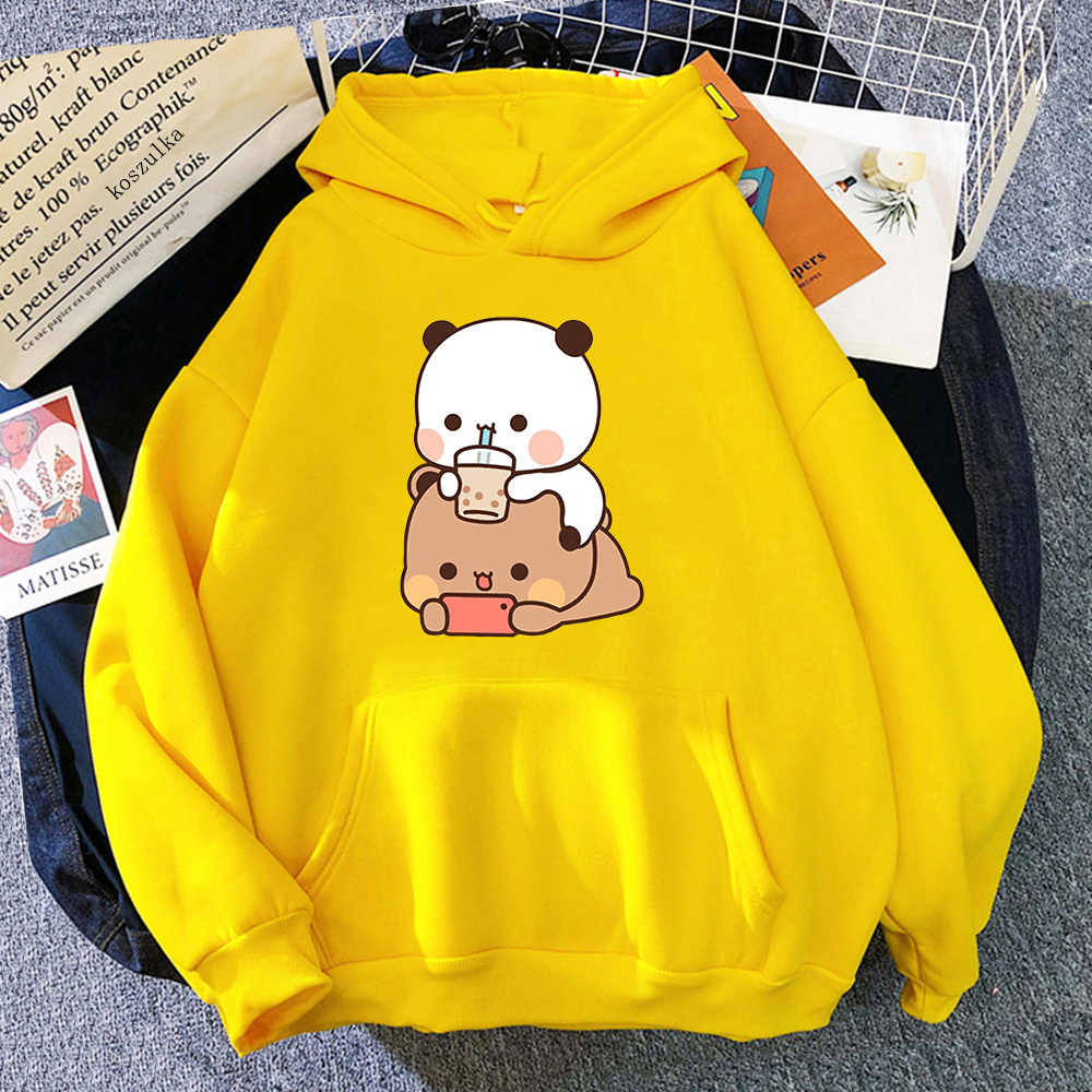 Bubu And Dudu Drink Bubble Tea Print Women Hoodie Kawaii Female Sweatshirt Harajuku Loose Long Sleeve Plus Size Clothes Tops: XXL / green