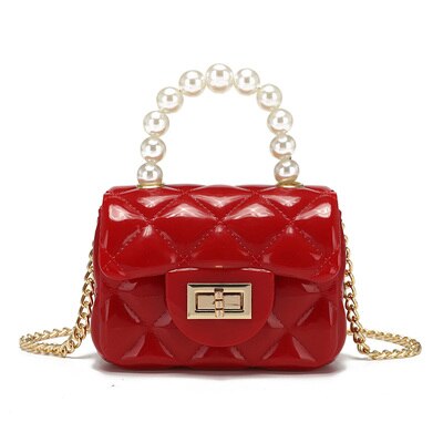 ¡Verano ! Mini monedero de PVC para niñas, apto tanto para adultos como para niños, bolsos de cadena cruzada al cuerpo para bebés: Dark red with pearl