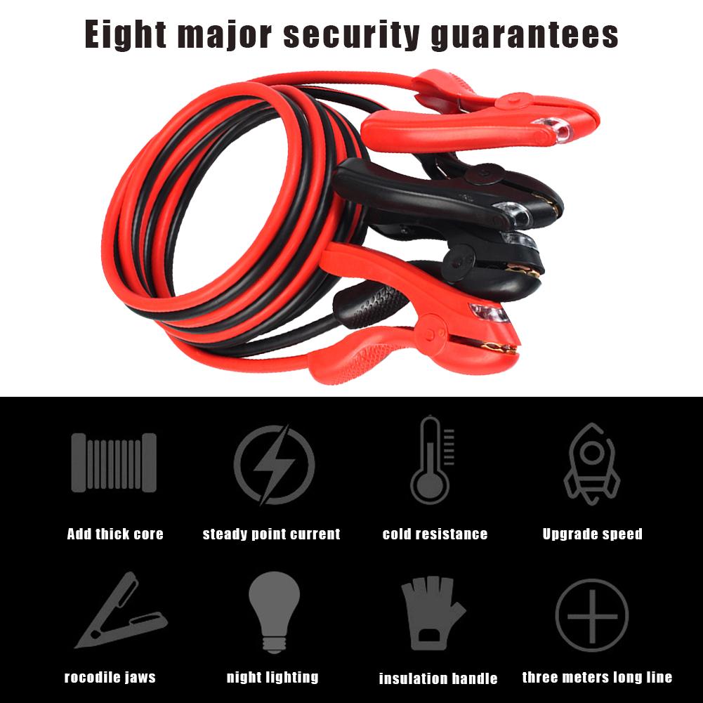 10ft 2000A Battery Booster Jump Starter Cables Crocodile Clip 12V Copper Practical and Durable Car Truck Battery Charging Cables
