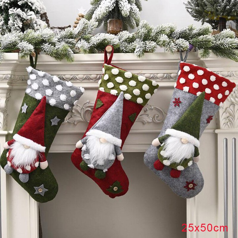 3 Stks/set Kerst Kousen Decoraties Kerstman Herten Sneeuwpop 3D Snoep Sokken Xmas Bag Kerst Decoraties Voor Huis: dot elf sock set