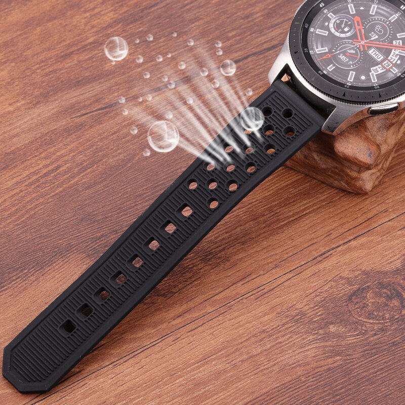 Pulseiras de silicone preto à prova dwaterproof água borracha macia 22mm pulseira relógio acessórios 316l aço fivela