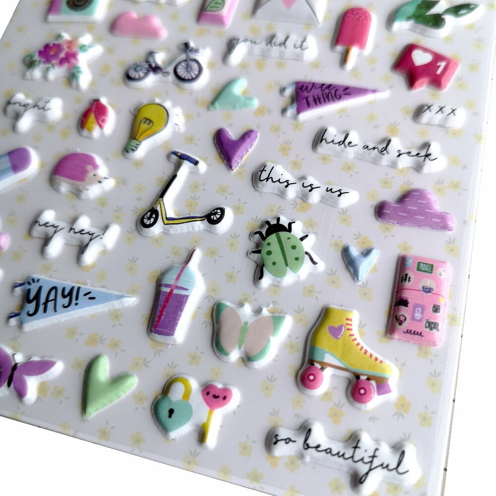 CRZCrafter Puffy Motif Stickers Embellishments Mini DIY Crafts Self Adhesive For Scrapbooking Cardmaking Journaling Decorations