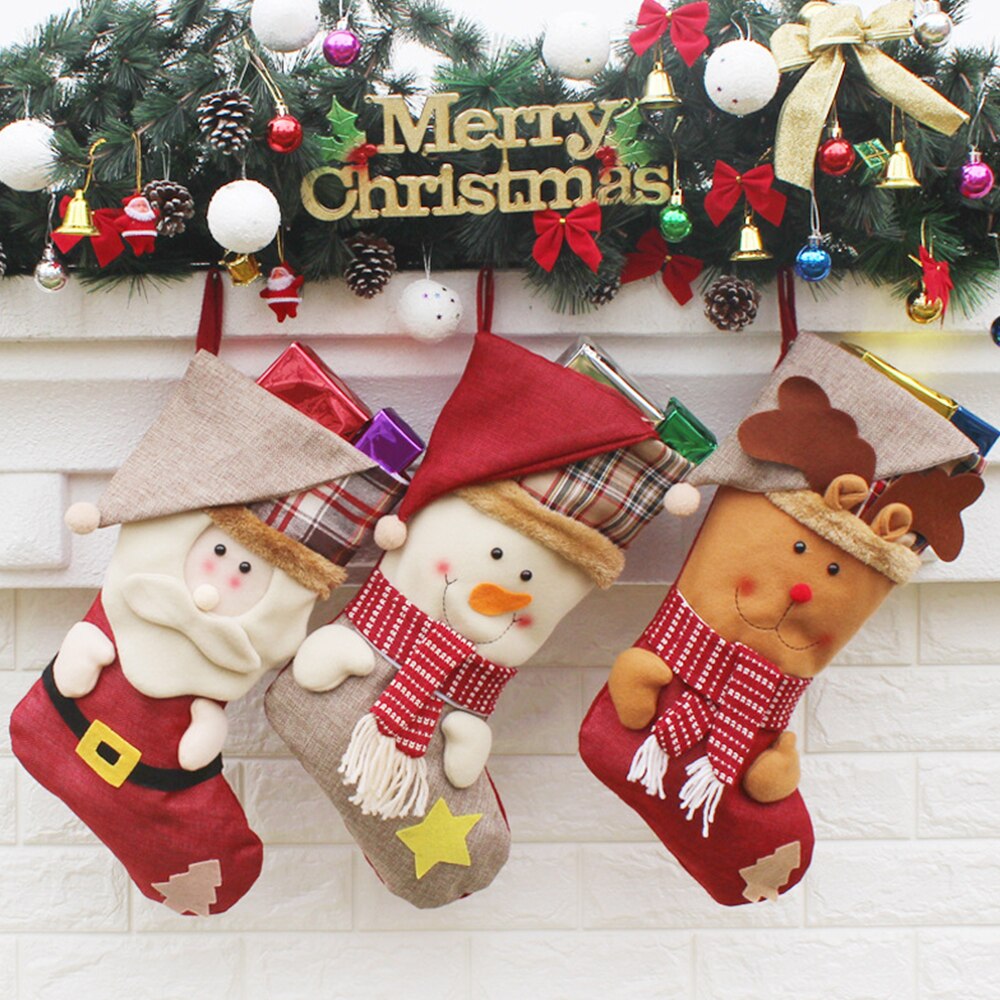 Pluche Pop Kerst Speelgoed Kerst kous Reticule Servies Schede Ornament Kerstman Sneeuwpop Rendier Handwerk Aanwezig