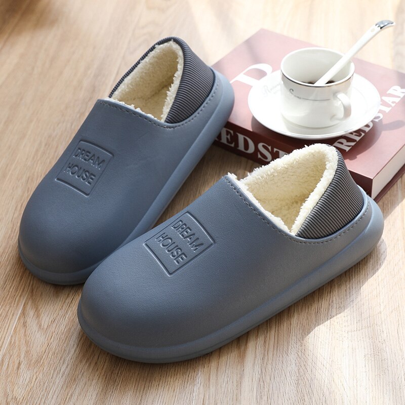 Waterproof Winter Cotton Slippers Female Home Household Warm Women Shoes Indoor Out Leather Bread With Moon Cotton Shoes