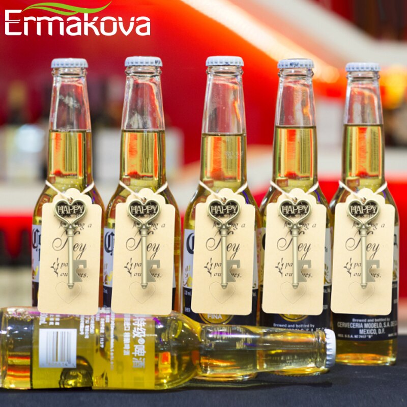 25/50Pcs Key Bottle Opener Wedding Souvenirs Vintage Beer Bottle Opener Keychain With Cardboard Label Party Party Supplie