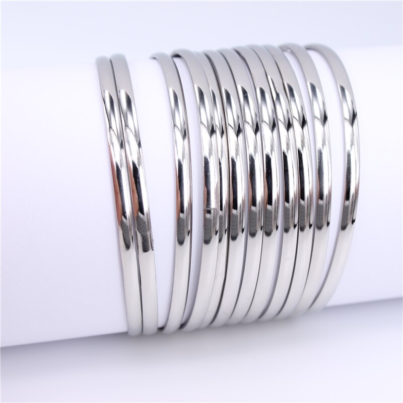 12 stykker/sæt guldfarve 316l rustfrit stål smykker armbånd og armbånd til kvinder armbånd smykker  sz019: Sølvfarve 4 mm 12 stk