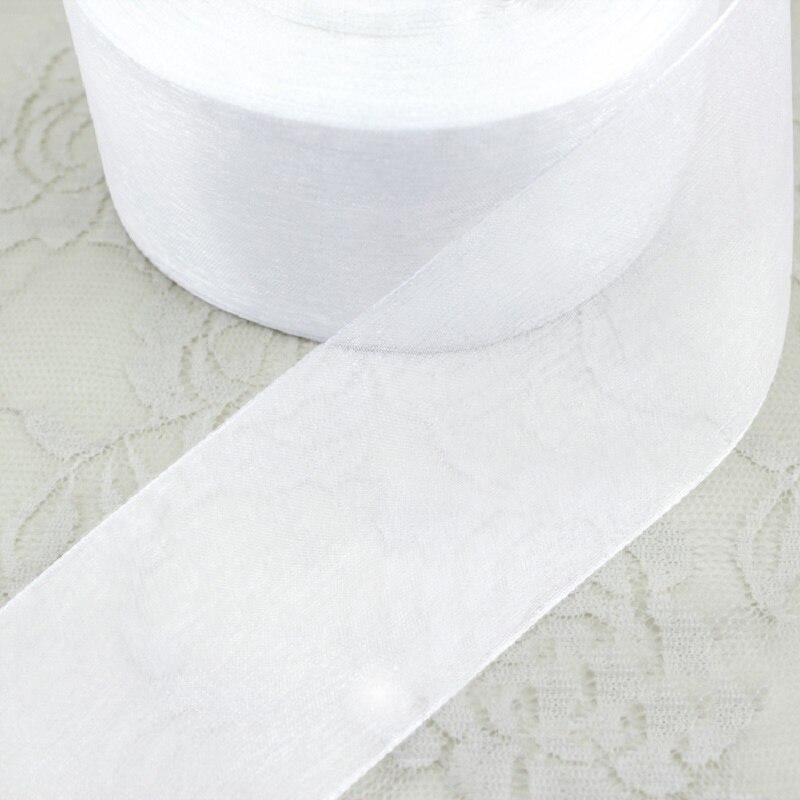 Cinta de organza blanca para envolver , cintas decorativas, (12/15/20/25/40/50mm), 50 yardas/rollo