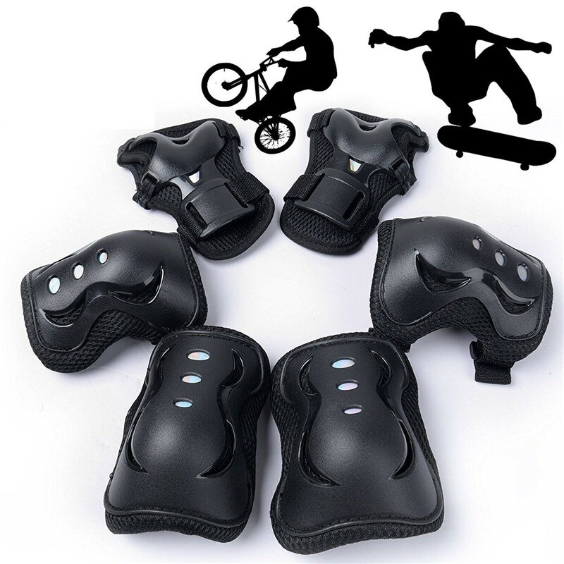 Rodilleras deportivas para deportes al aire libre, rodilleras protectoras para patinaje, rodilleras de codo, 6 uds, bicicleta, patineta, chico: Black