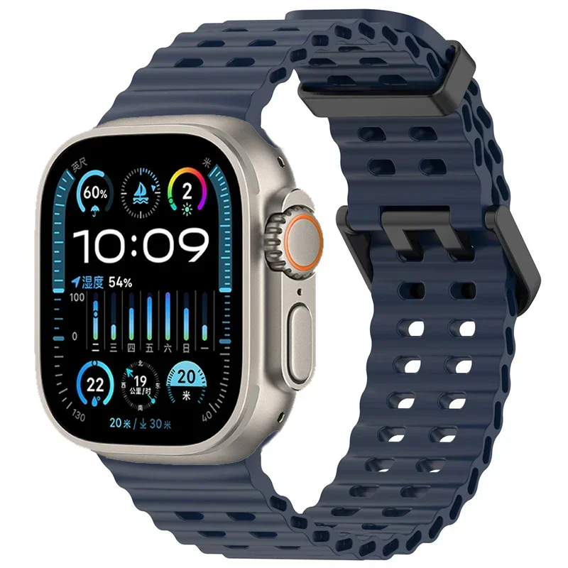 Bracelet en Silicone Souple pour Apple Watch Ultra 2/1, Confortable et Respirant, 49mm 10 46mm 9 8 7 45mm IWatch 6 5 4 SE 44mm: Blue White / 14mm