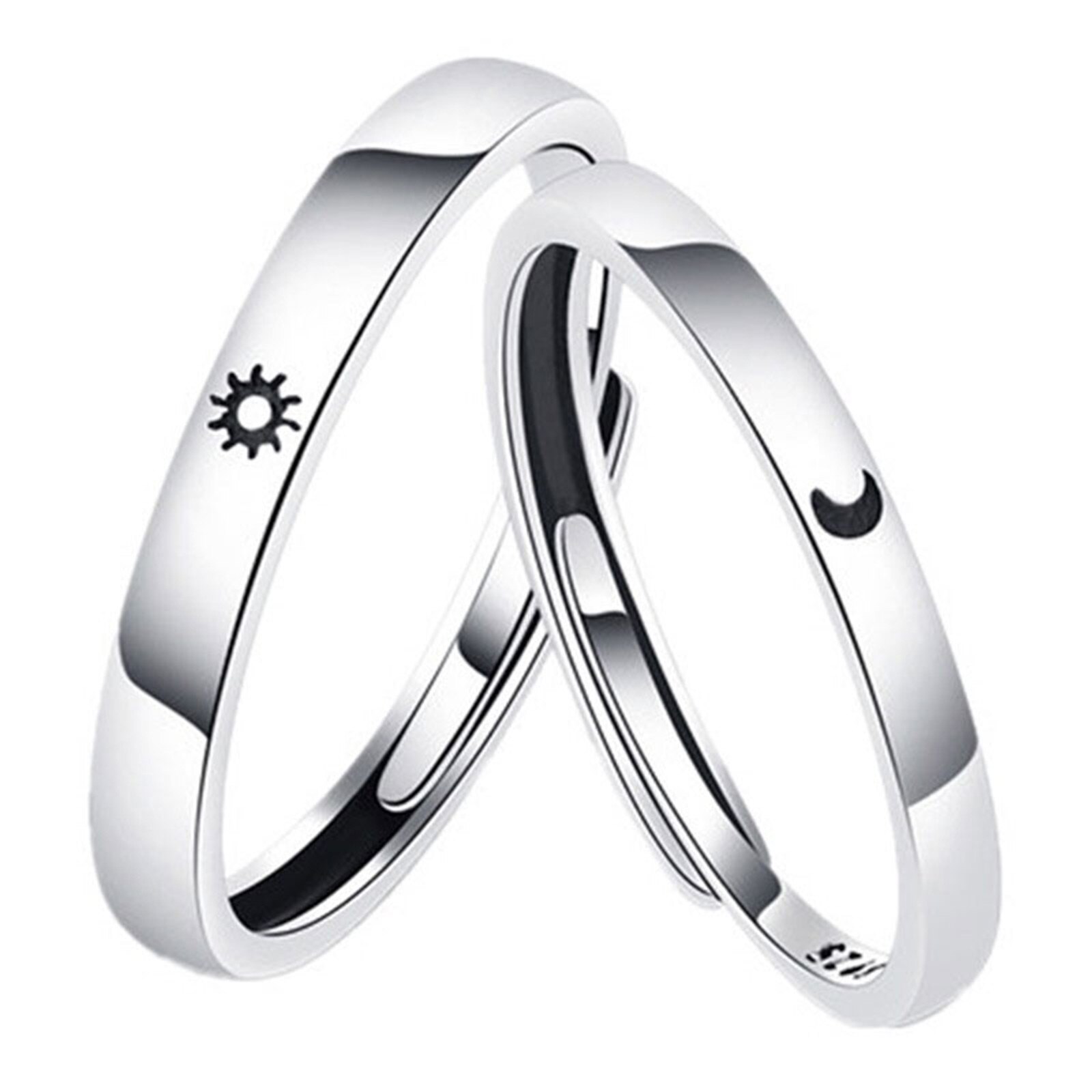 2 Pcs Promise Ring Set Zon En Maan Stijl Verzilveren Band Ring Voor Paar Vriendje Vriendin RERI889