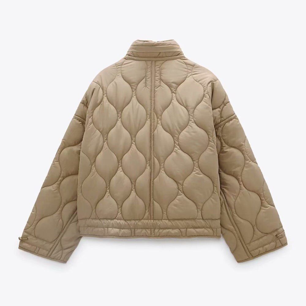 DiYiG-Chaqueta corta acolchada de algodón para mujer, chaqueta con cordón de , con cuello levantado, ligera, acolchada