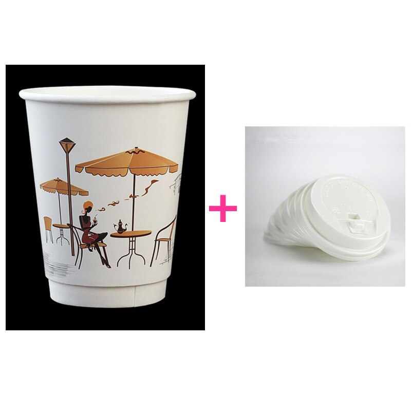 50 stuks wegwerpbekers van dik, hol, isolerend, dubbellaags, koffiebekers, witte drankverpakkingen met deksel: Beker en wit deksel / 250ml 8oz 50 stuks