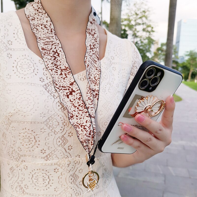 Water Ink Printed Silk Phone Lanyard Strap For iphone redmi samsung Camera Mobile Phone ID Card Long Hanging Rope String