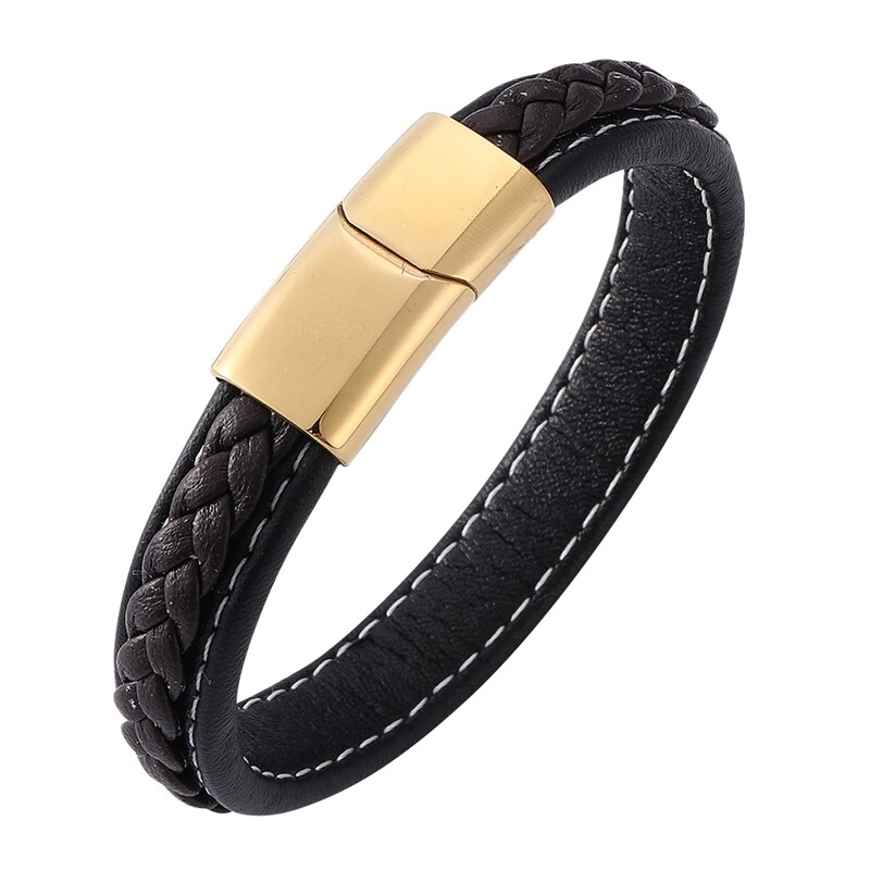 Mode Mannen Armbanden Armbanden Charme Lederen Armband Mannelijke Sieraden Golden Rvs Magnetische Sluiting Lederen Polsband SP0212