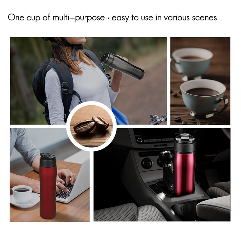 Edelstahl Tragbare Kaffee Presse Hersteller Reise mit Kaffee Kolben Filter Doppel Zauberstab Vakuum Becher Topf Silber