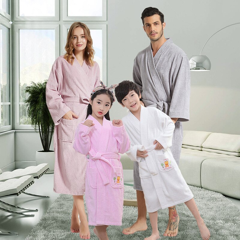 Albornoz de algodón para hotel, camisón largo grueso con cuello kimono absorbente para parejas, para Otoño e Invierno