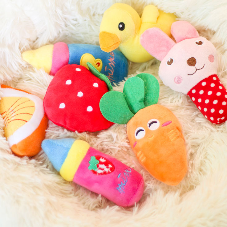 Légumes 7 Mâcher Jouer Jouets Pour Animaux De Compagnie Squeaky Chiot À Mâcher Squeaker Charlatan Poupée Sonore Jouet Simulation Créative Beignet Fournitures Pour Animaux de compagnie Chien Jouets