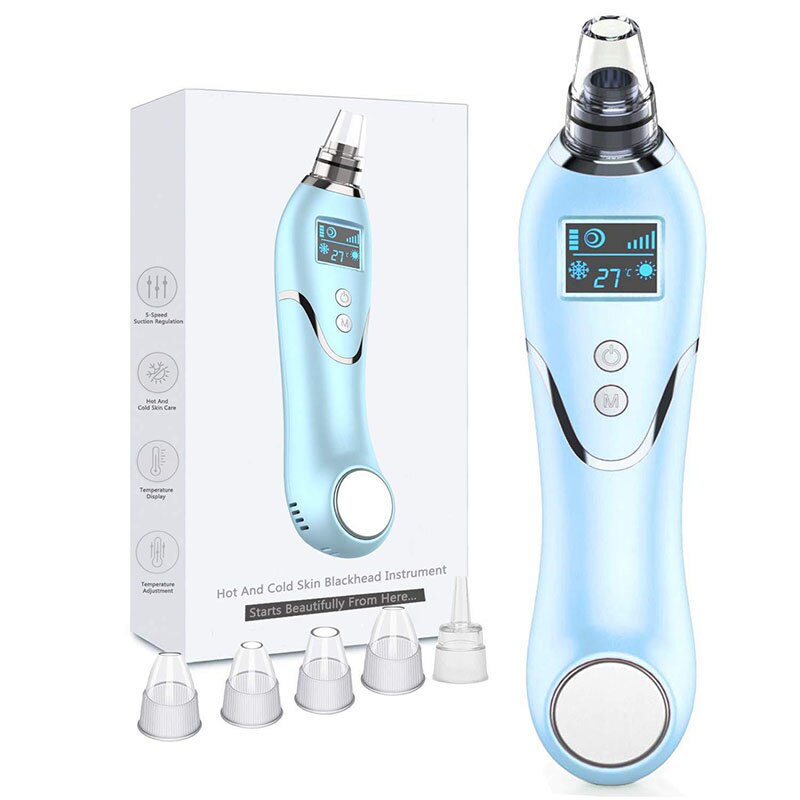 5 Level Pro Vacuum Pore Cleaner Blackhead Remover Cold Electric Strong Suction Pore Vacuum for Nose Face blackhead remover: Blue