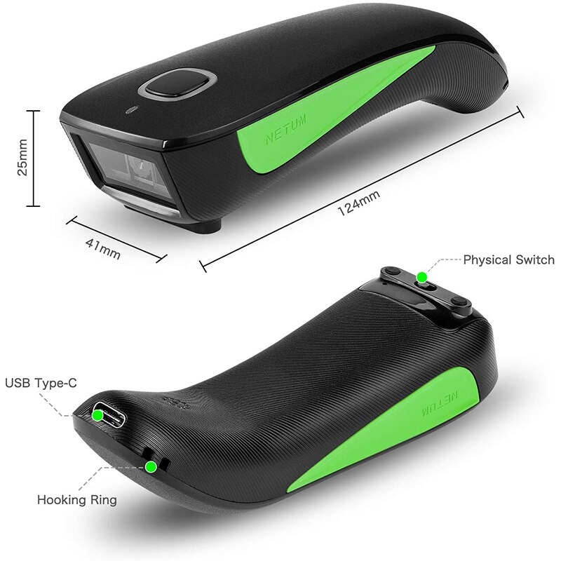 gorący-NETUM C740 Bluetooth bezprzewodowy skaner kodów kreskowych 1D kieszonkowy kod QR kod kreskowy czytnik kod128 dla odzieży tytoniowej płatności mobilnej