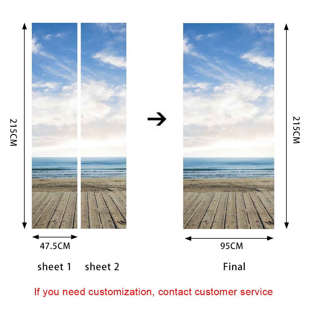 Sea Horizon Beach Scenery Wall Stickers Home Decoration DIY Door Sticker Kitchen Bathroom Art Mural Peel &amp; Stick Vinly Wallpaper: 47.5cmX215cmX2pcs