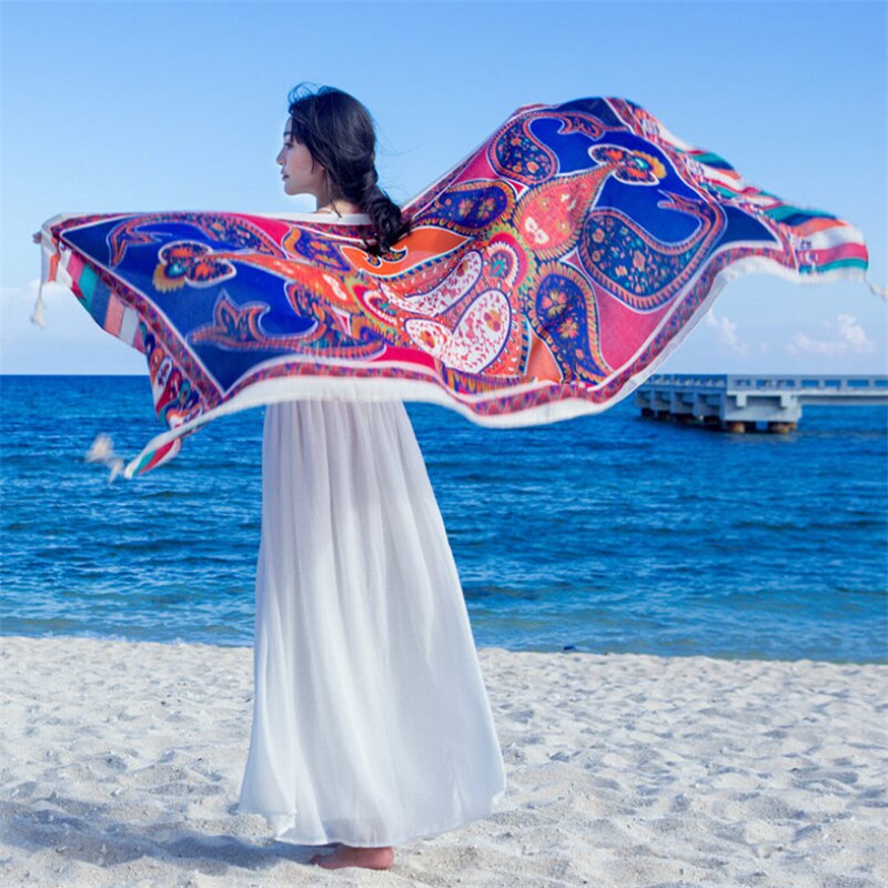 estampado Toalla de playa forma cuadrada mujer verano picnic en la playa chal suave baño algodón toallas mujer estilo bohemio bufanda