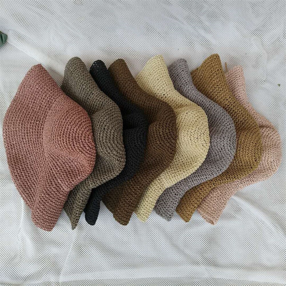 Verano gorros de Otoño de las mujeres planos Retro caídos tapa del borde hecho a mano sombrero de paja para dama al aire libre sol protección de playa sombrero de paja