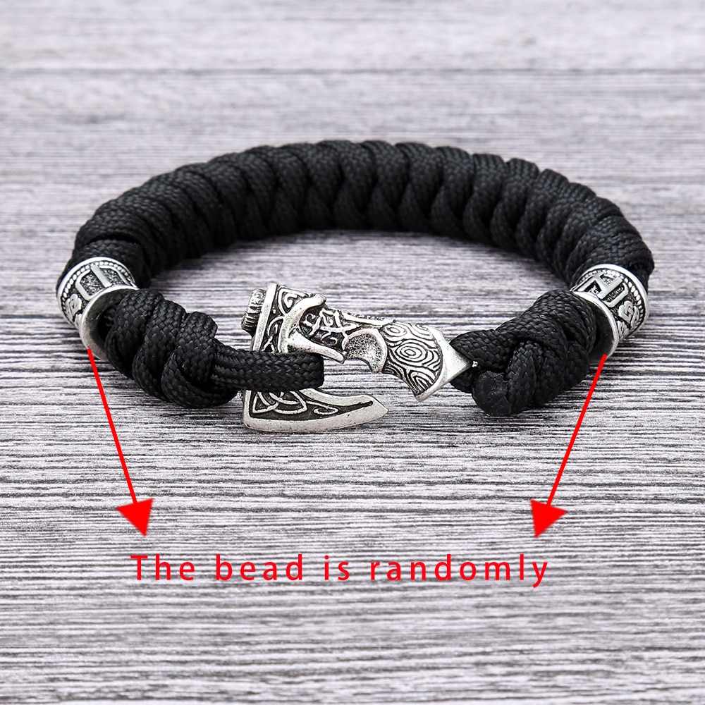 Handgjorda vikinga runor pärlor skandinaviska norrländska yxa armband nordisk runa yxa armring paracord rep armband män smycken