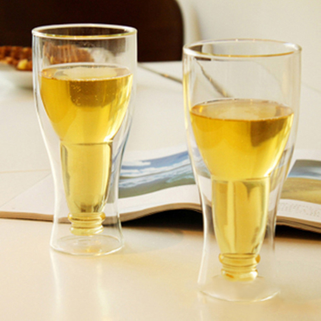 Glas dubbelväggigt ölglas hopside longneck upp och ner inverterat dricka transparent vinglas kopp  #r25
