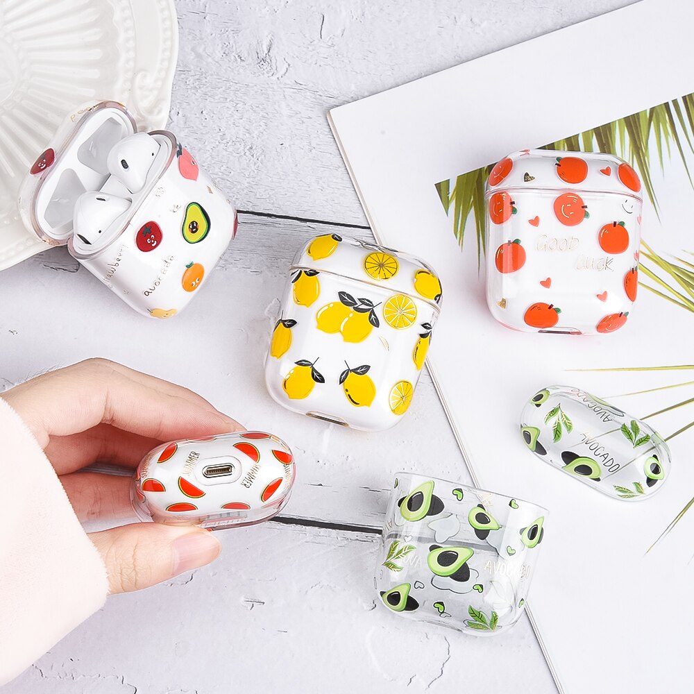 Frutas pc caso duro para airpods 2 1 fone de ouvido casos para airpods claro transparente capa do fone de ouvido