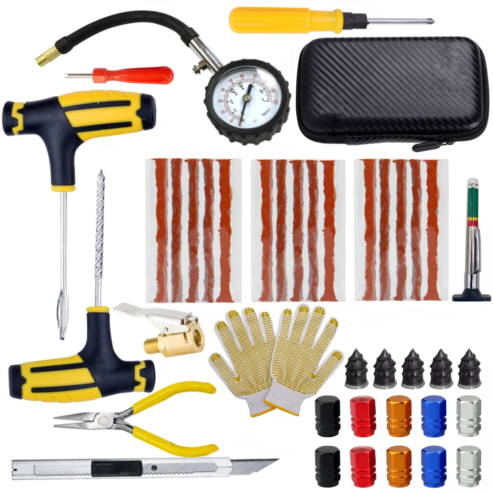 Reparatieset voor motorfietsbanden Autopannen Plug Gereedschap Bandenpunctie Noodsituatie voor bandenstrips Roeren Lijm Reparatieset: Rood