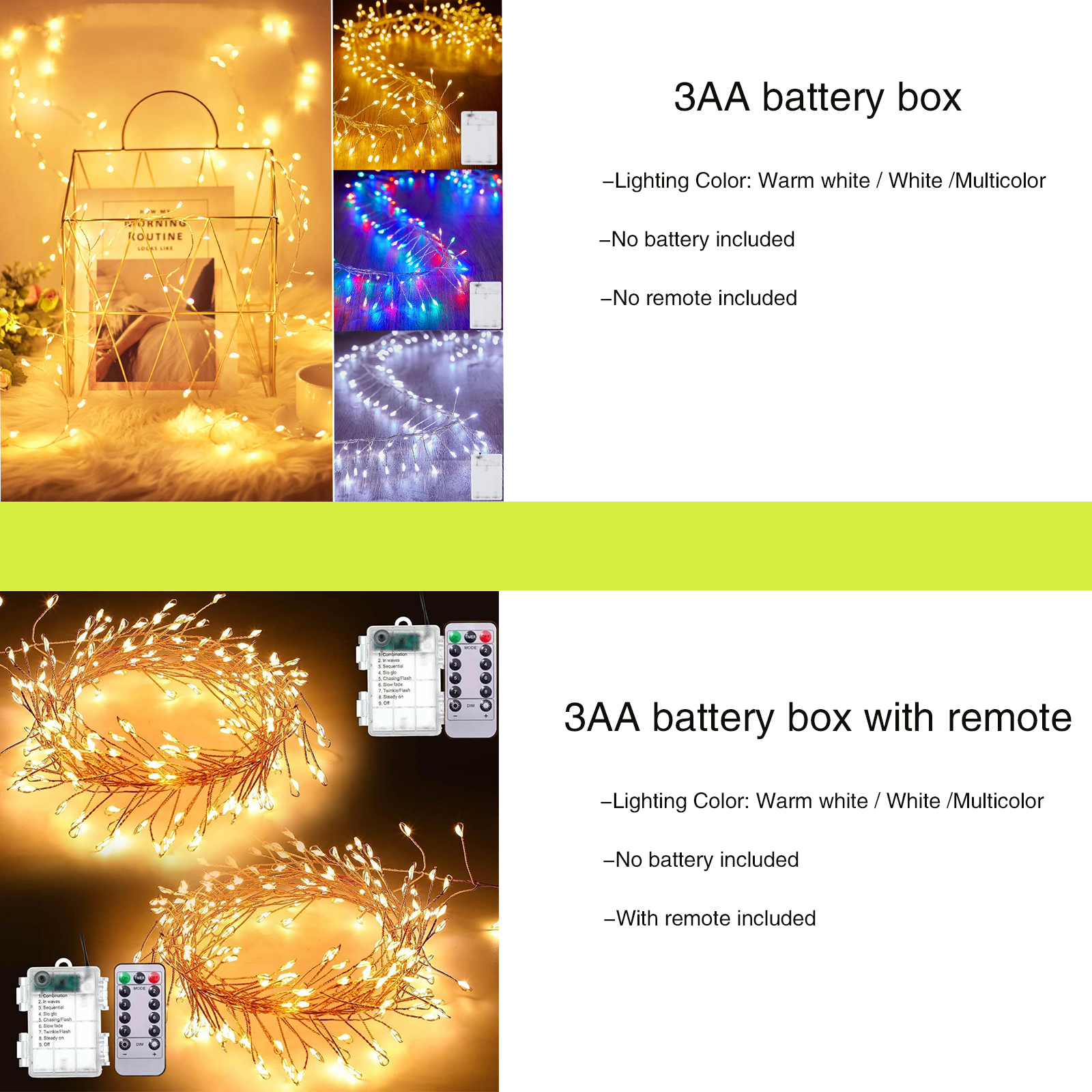 Lyslenke med ledet-lys av kobbertråd, 3m/6m stk . batteridrevet med fjernkontroll, dimbar lyskilde til festdekor på soverommet